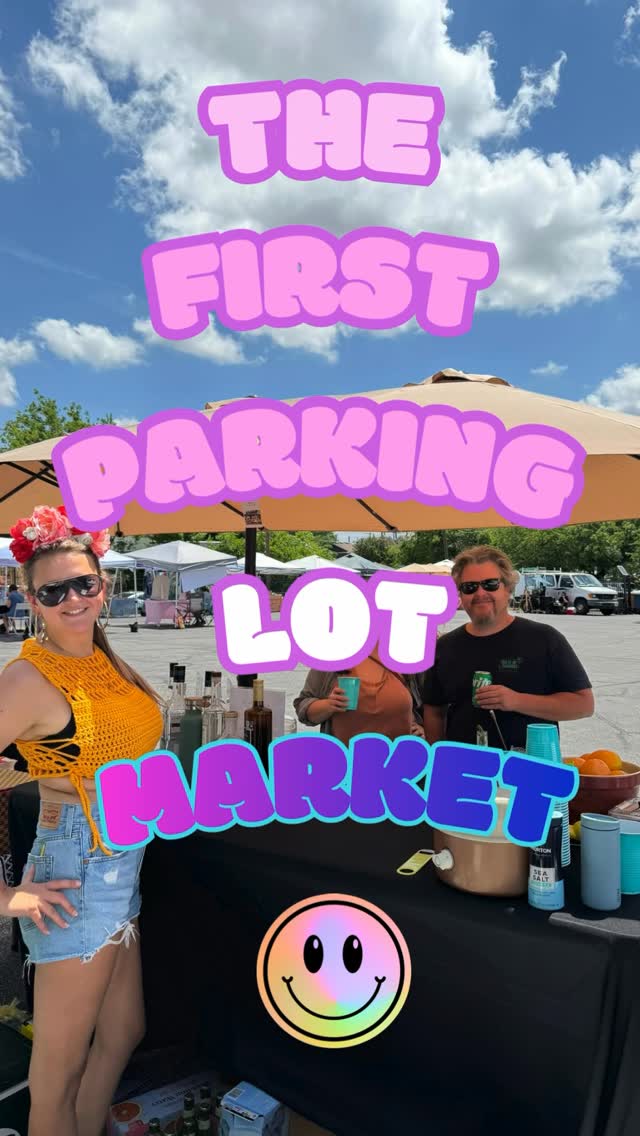 Cover of the market reel: “The First Parking Lot Market” in bubbly pink letters over photos from the day.